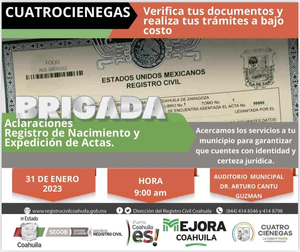 Invita Ciénegas a Brigada de Actas