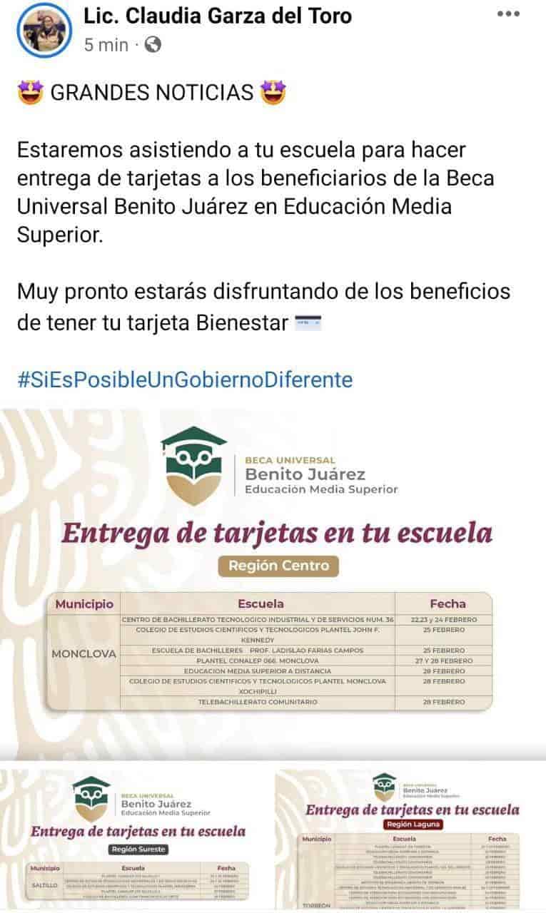 Los Servidores de la Nación entregarán las tarjetas directamente en las preparatorias.
