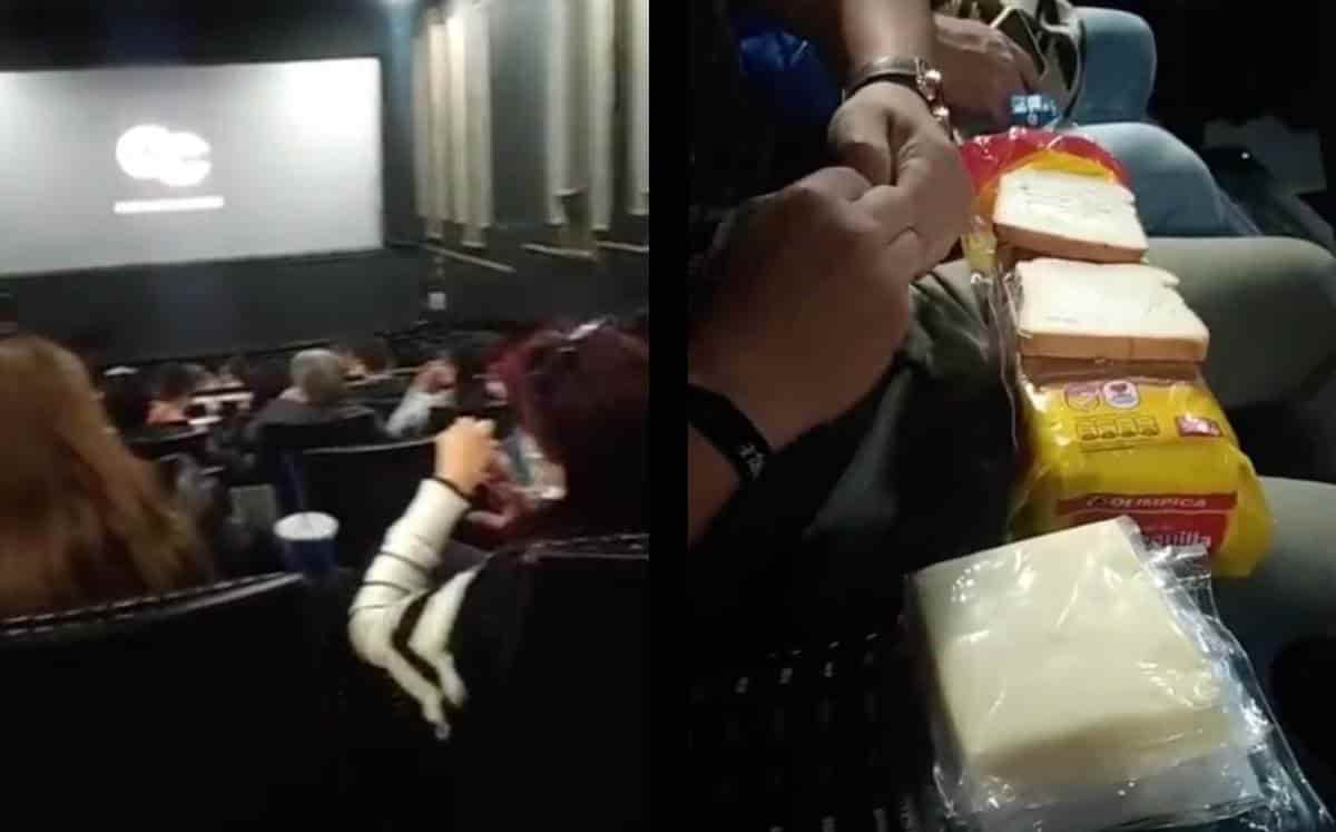 Joven se prepara sándwiches en plena sala de cine antes de ver la pelicula