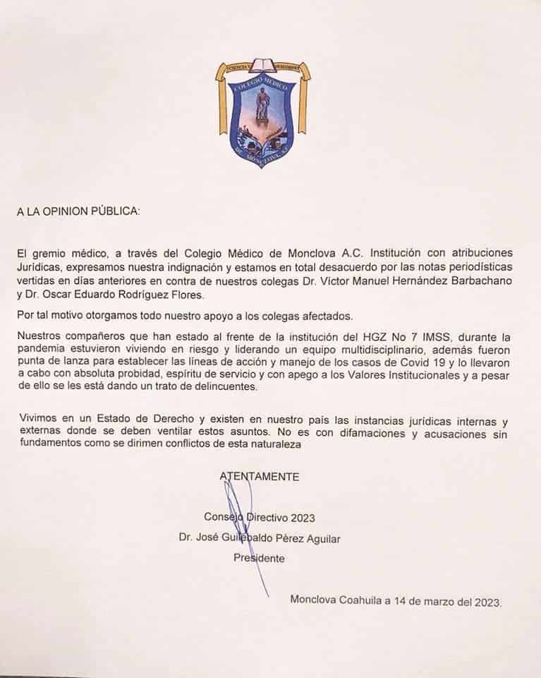 Apoyan médicos a Barbachano