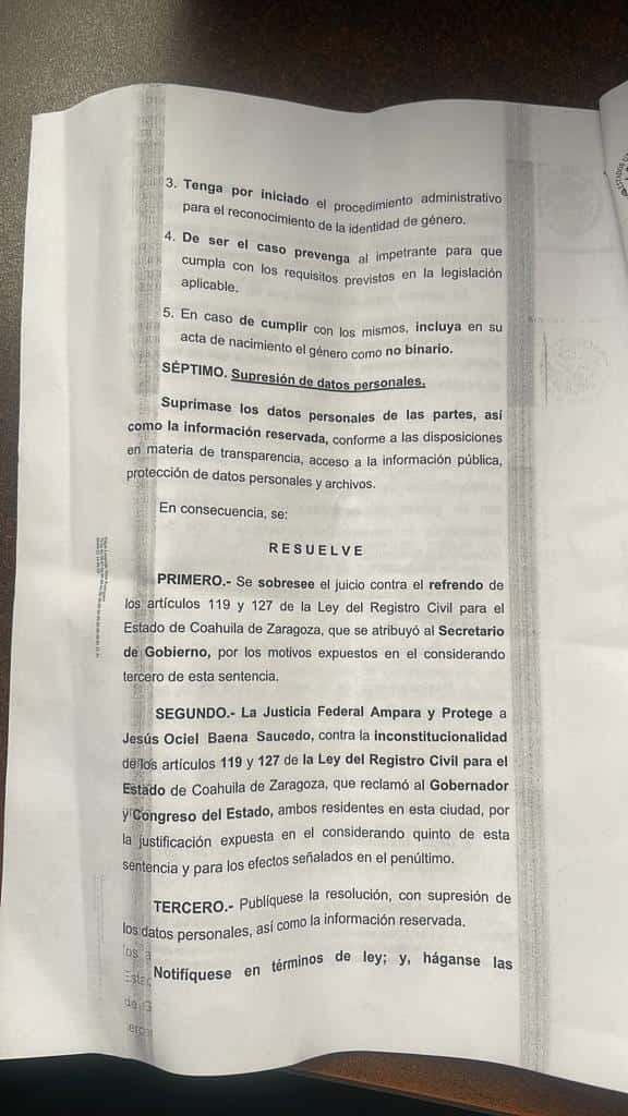 Otorgan en Coahuila primer acta no binaria