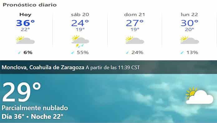 Espera a Monclova caluroso y lluvioso fin de semana