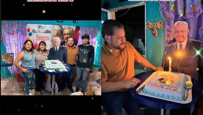 Celebran a padre de familia con fiestas tematica de AMLO