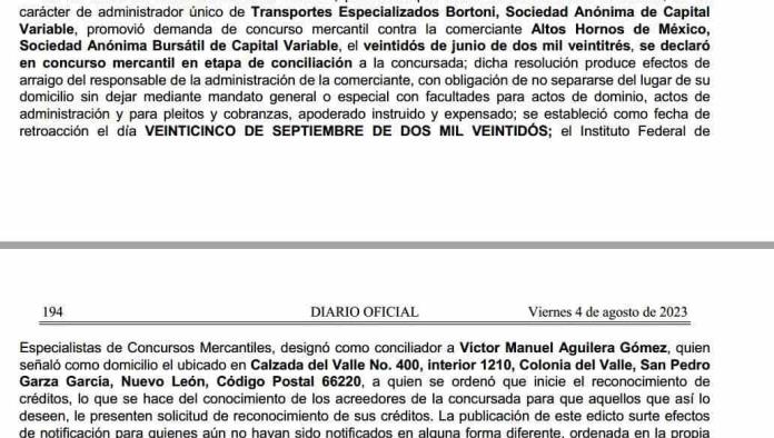 Avanza proceso de concurso mercantil