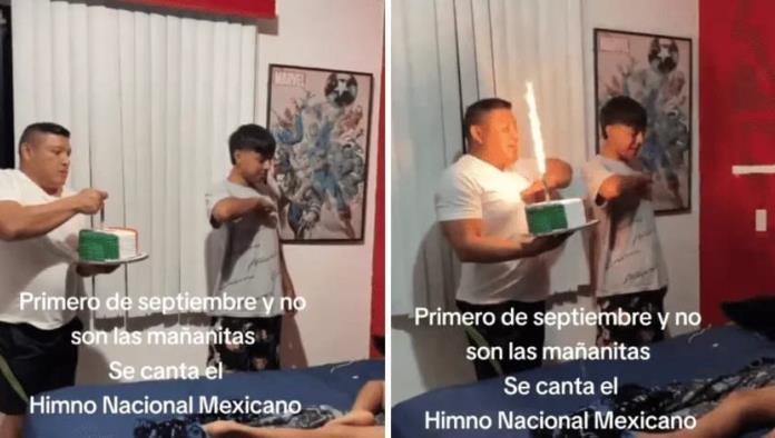 Cantan el himno nacional a niño por su cumpleaños