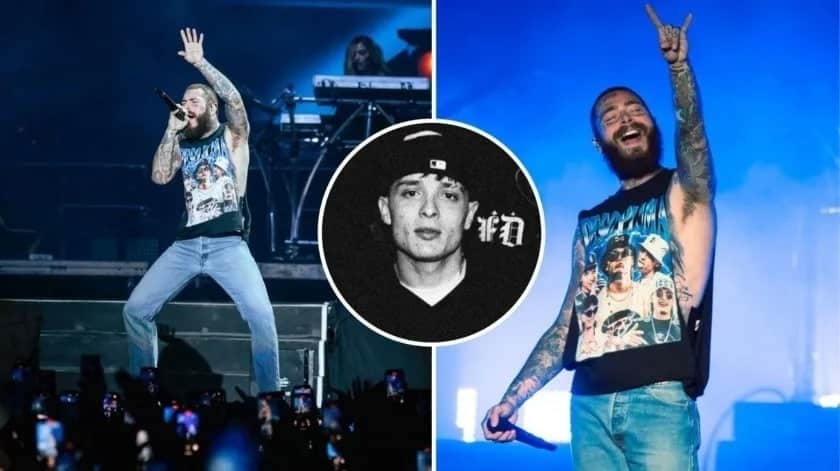 Post Malone luce playera con imagen de Peso Pluma en concierto