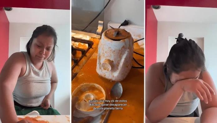 Mujer llora al sentirse abrumada como ama de casa y no poder hacer la comida