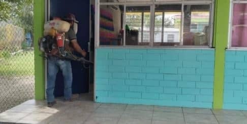 Fumigan instituciones educativas en Allende