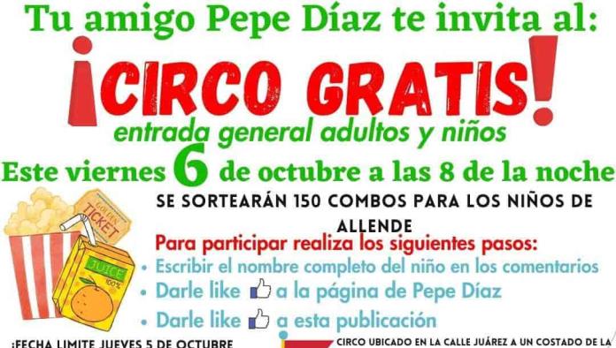 Brinda Pepe circo gratis para los jóvenes de Allende