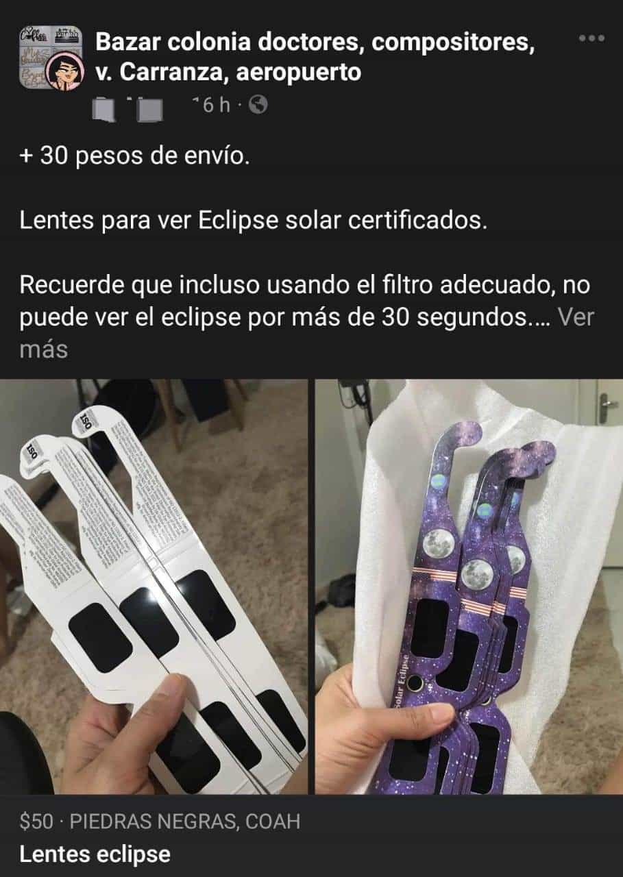 ¡¿LENTES ESPECIALES para ver el eclipse?! Usuarios ofertan en redes