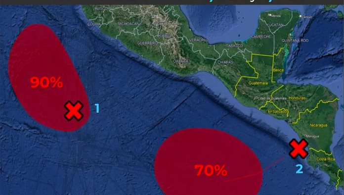 Tres zonas de baja presión con posibilidad de desarrollo ciclónico están cerca de Mexico