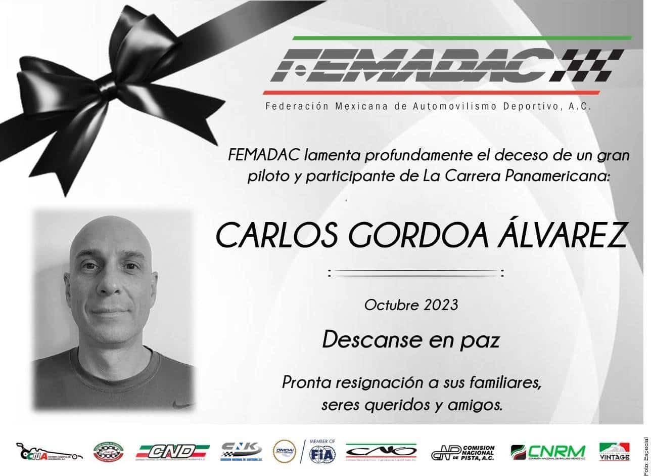 El piloto Carlos Alberto Gordoa perdió la vida en el tramo Armadillo de los Infante, en San Luis Potosí, durante la Carrera Panamericana.