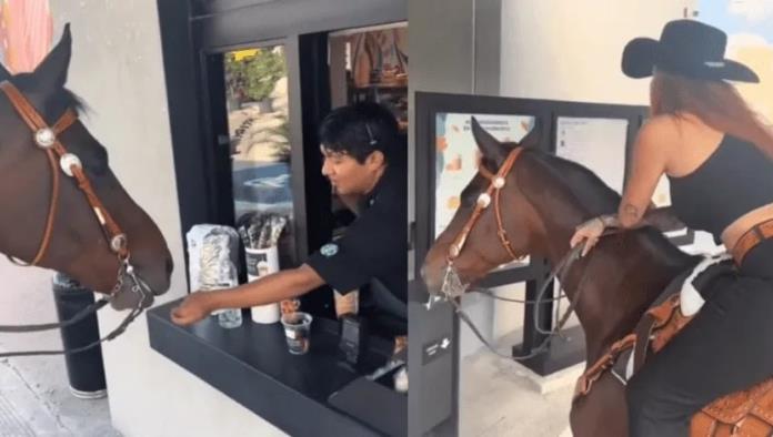 Mujer se vuelve viral luego de montar a caballo para pedir en Starbucks