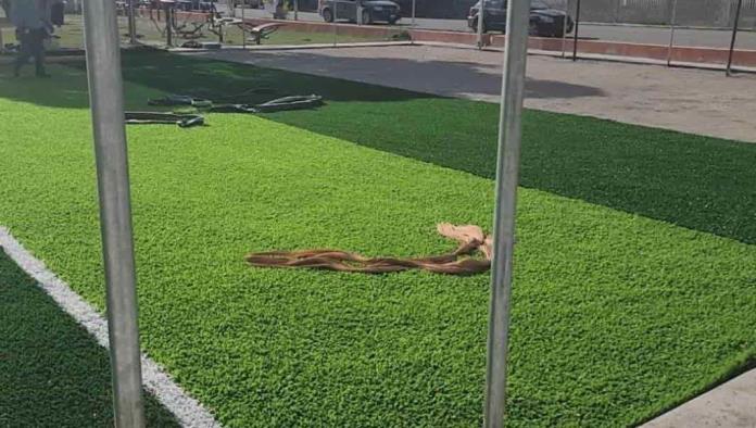 Avanza la construcción de canchas de fútbol rápido en la colonia el Encino de Nava