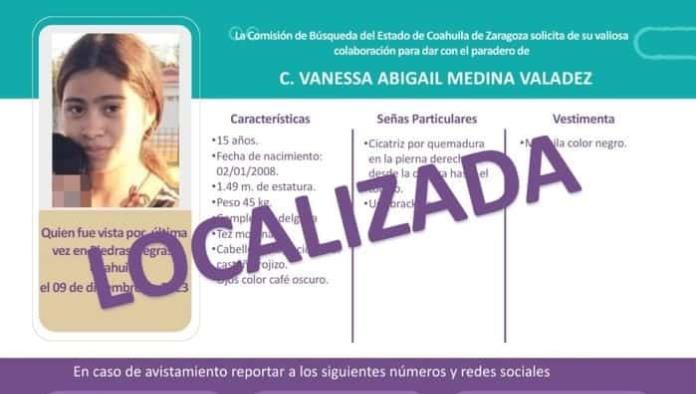 LOCALIZADA MENOR de 15 años, desaparecida desde el 9 de diciembre