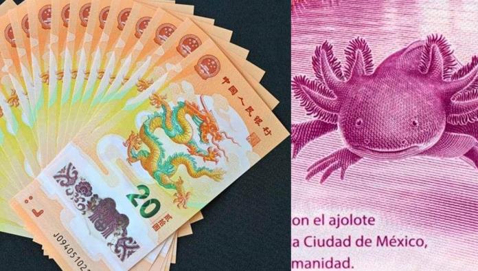 Llega competencia para el ajolote; China lanza nuevos billetes por el año del dragón