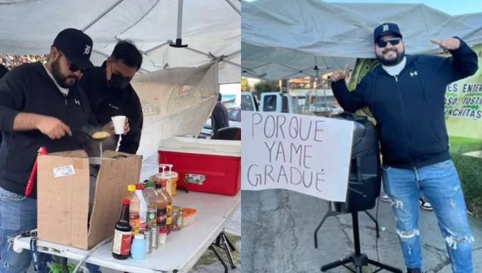 Joven se gradúa y lo celebra regalando elotes de su negocio