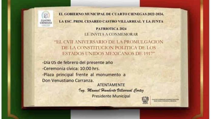 Invita Ciénegas a evento del 5 de Febrero