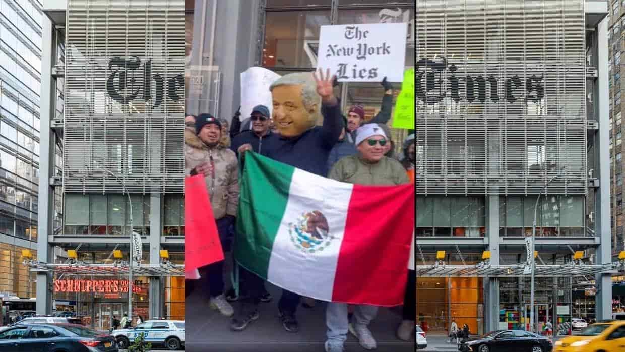 Simpatizantes de AMLO van al NYT y protestan afuera de las oficinas