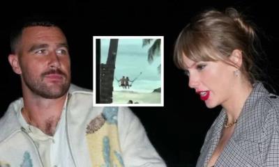 Taylor Swift y Travis Kelce se caen de un columpio en la playa