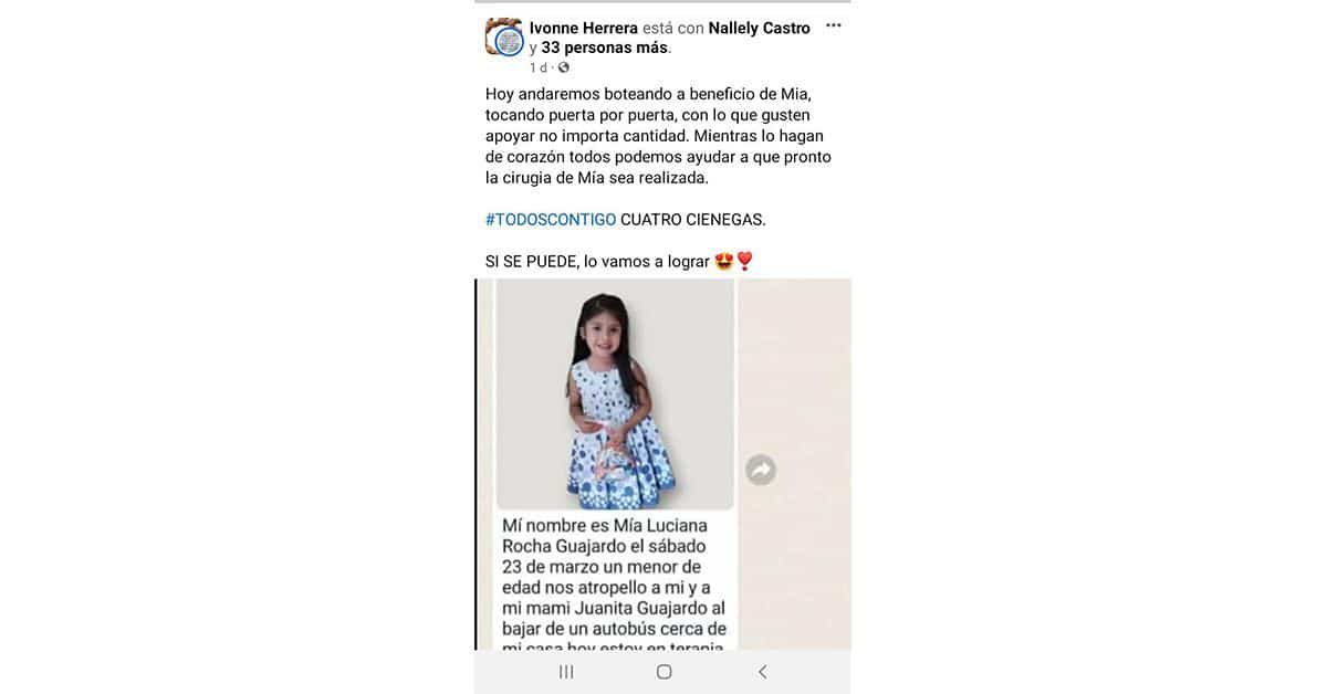 Piden apoyo para Mía.