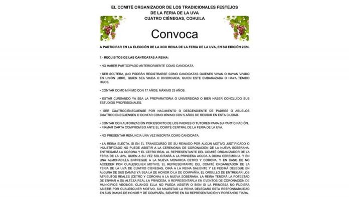 Convoca a reinas de la Feria de la Uva