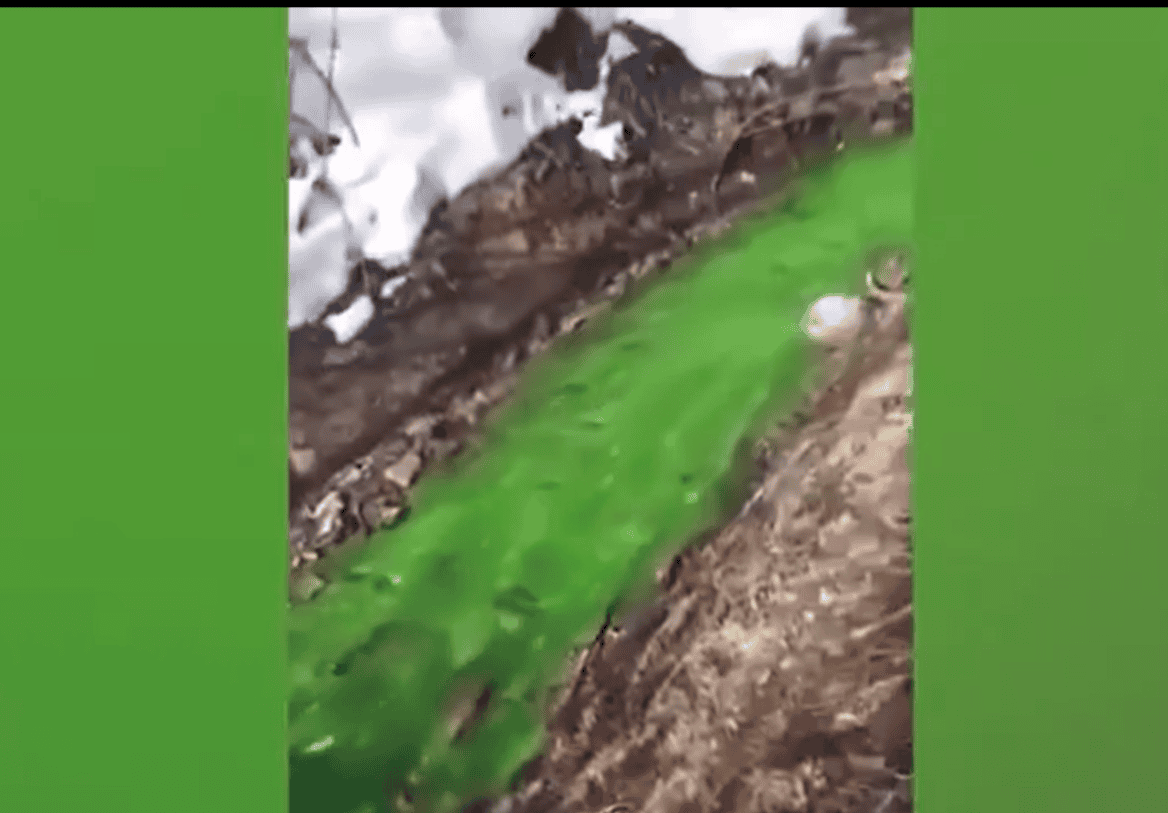 Rio en Rusia se tiñe de color verde toxico; Creen que fue una descarga industrial