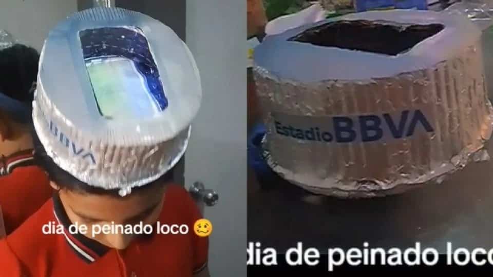 Niño lleva sombrero loco del Estadio de Rayados
