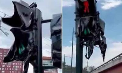 ¿Se derritió un semáforo en Monterrey por el calor?