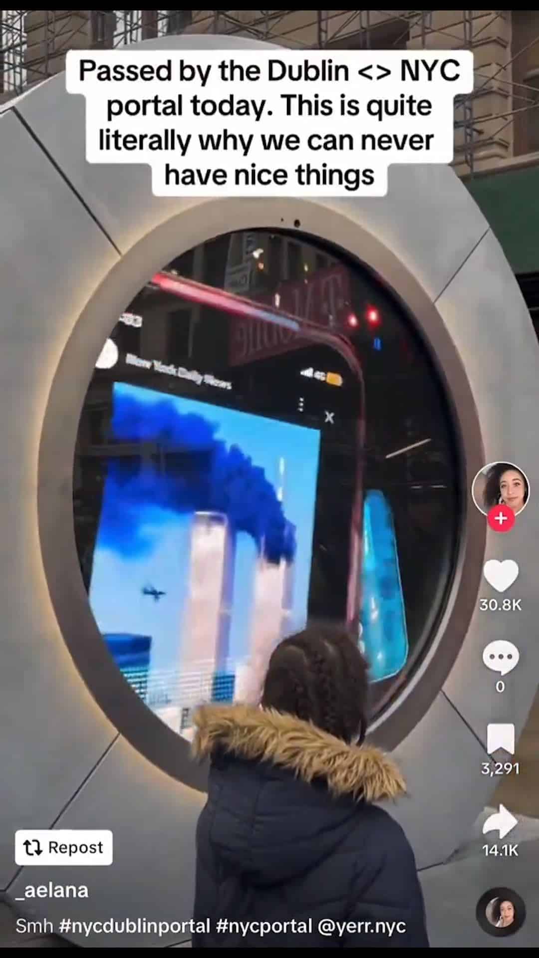 VIRAL: Colocan Portal Virtual conectando NY con Dublín y se BURLAN de LAS Torres Gemelas