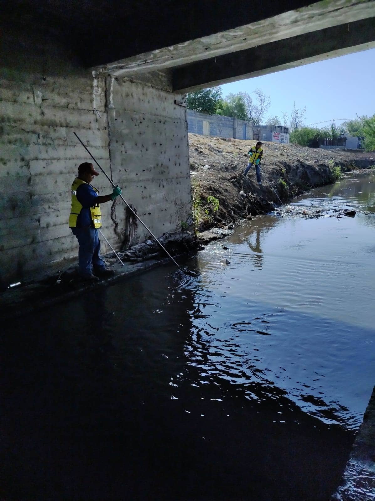 Personal del área de Salud Municipal ha retirado toda la hierba y basura que flota a través del Arroyo Frontera en donde se está limpiando a fondo.