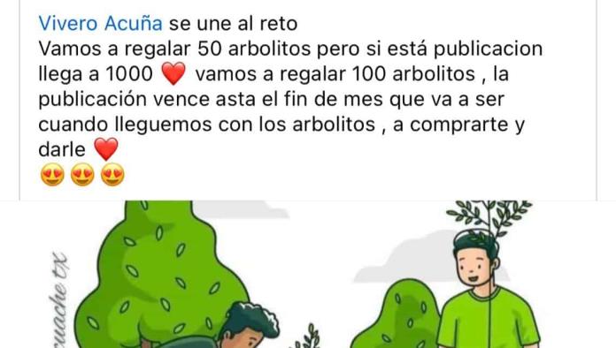 Promueven la ecología en Acuña y regalan 50 árboles para reforestación