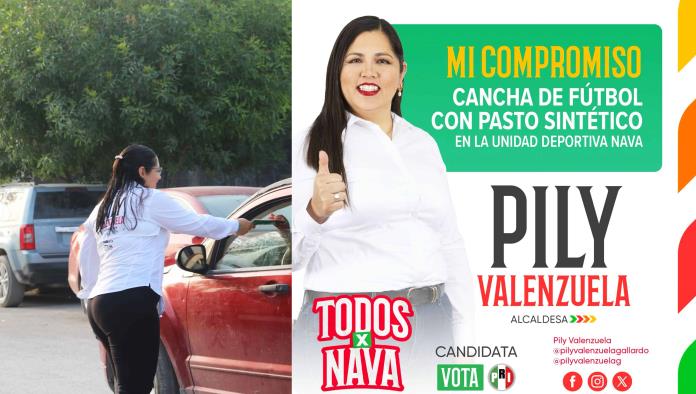 Se compromete Pily Valenzuela con cancha de pasto sintético en la deportiva de Nava