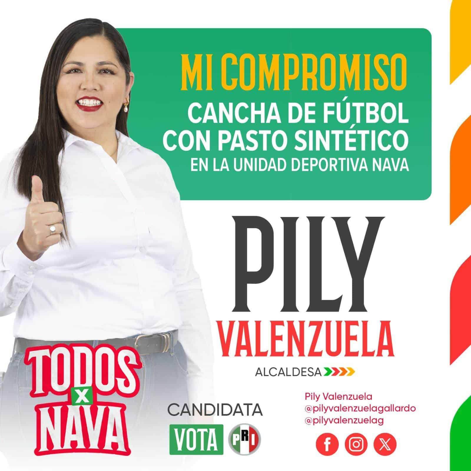 Se compromete Pily Valenzuela con cancha de pasto sintético en la deportiva de Nava
