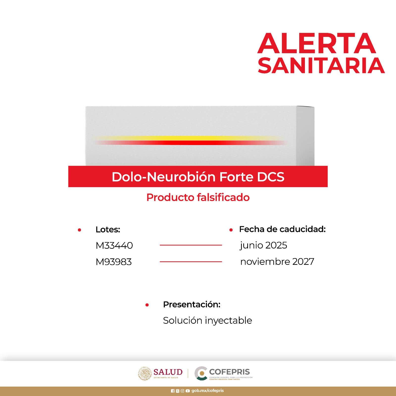 Alerta Cofepris por robo y falsificación de Dolo-Neurobión Forte