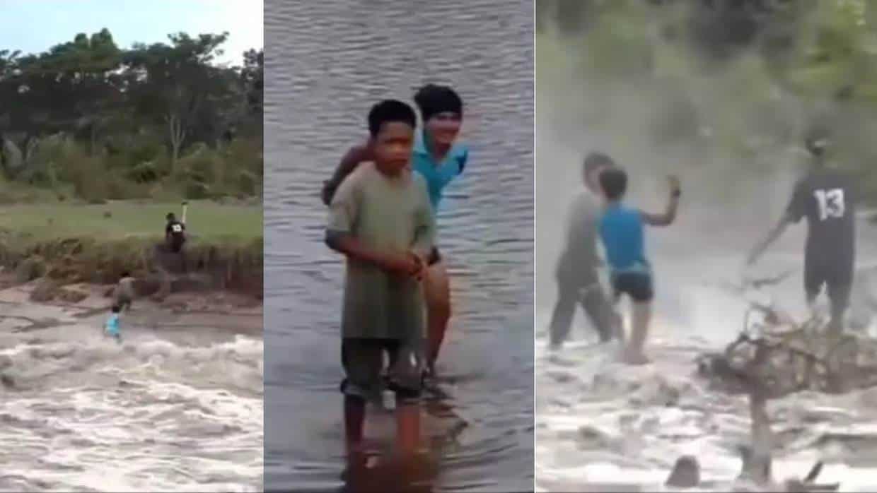 Niños cruzan Río Santa Catarina pese a tormenta Alberto y se viralizan