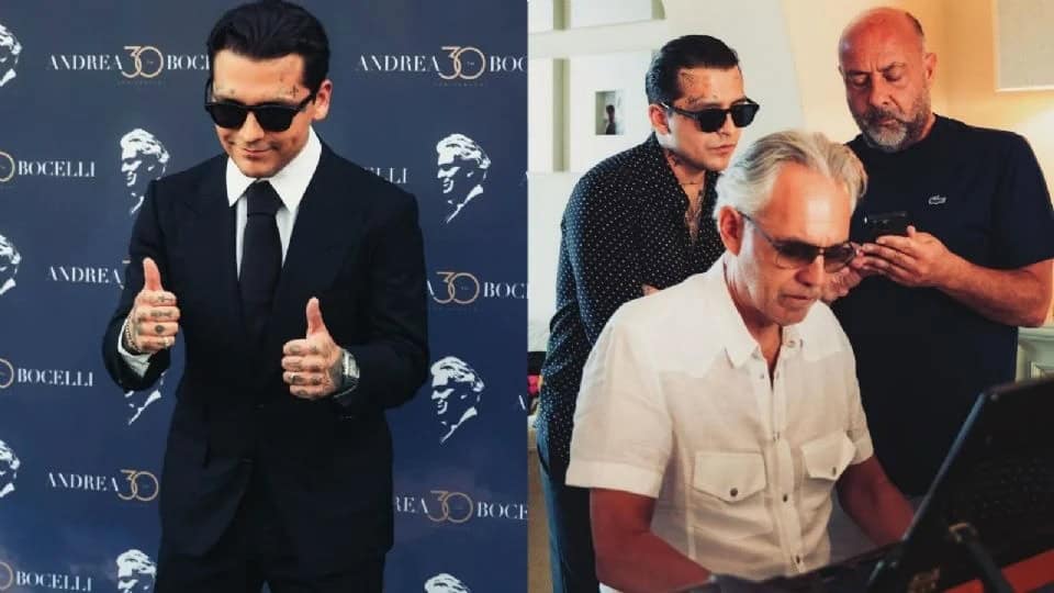 Christian Nodal canta con Andrea Bocelli en festejo de los 30 años de carrera del tenor