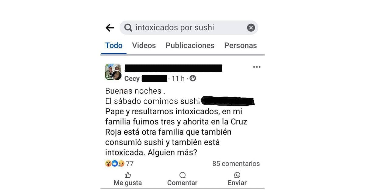 Esta es la publicación que se hizo en Facebook donde se denunció la intoxicación y surgieron decenas de comentarios avalando más afectados.