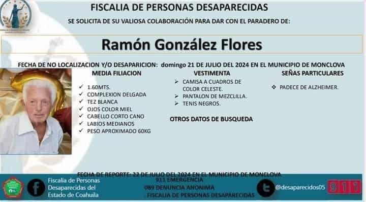 Ya la Fiscalía de Personas Desaparecidas emitió la ficha de búsqueda.