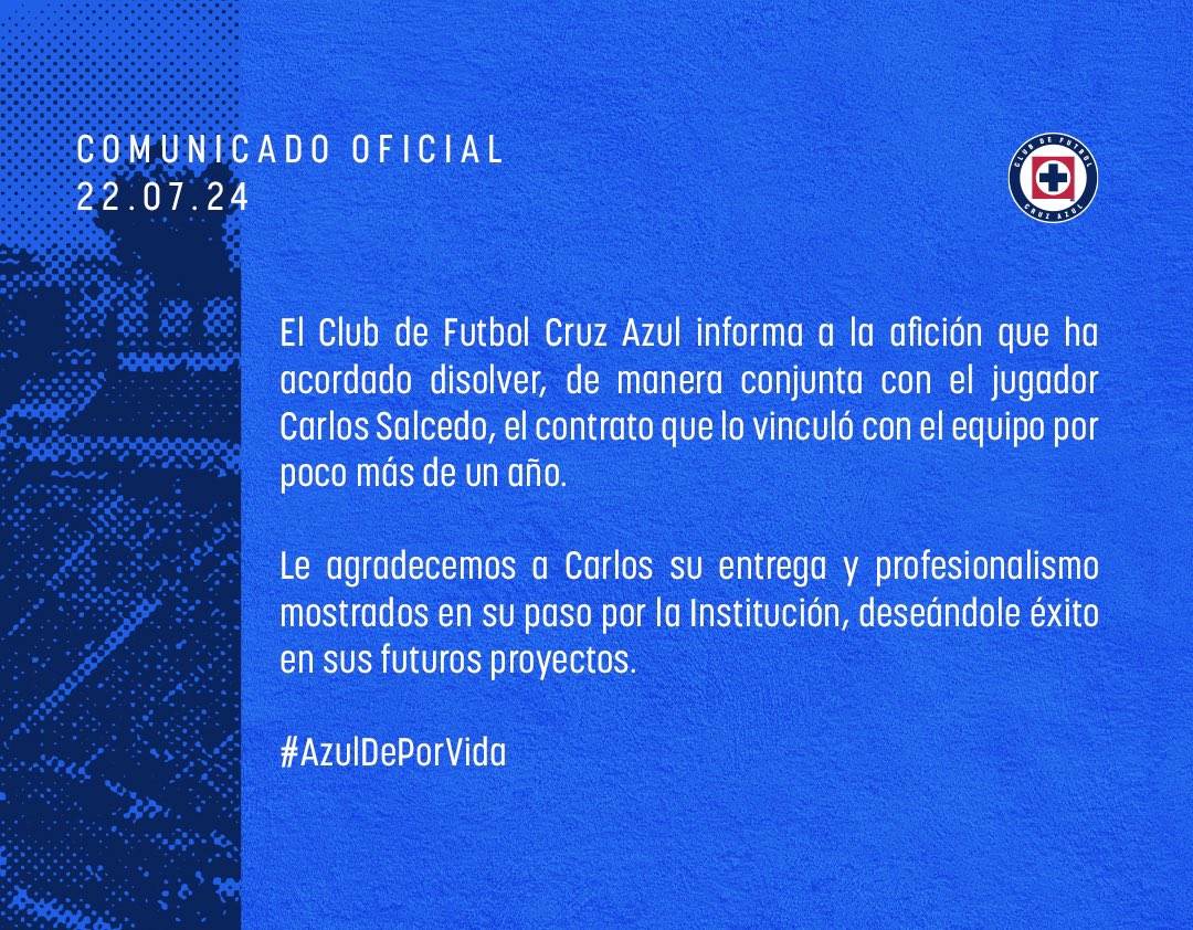 Carlos Salcedo sale del Cruz Azul