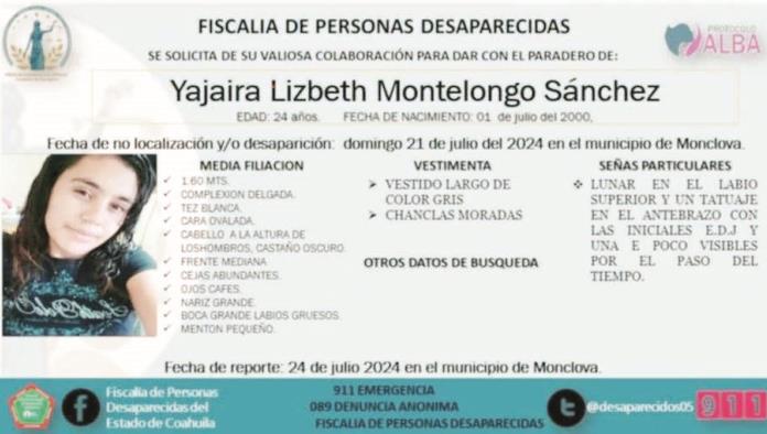 Cumple Yajaira una semana desaparecida