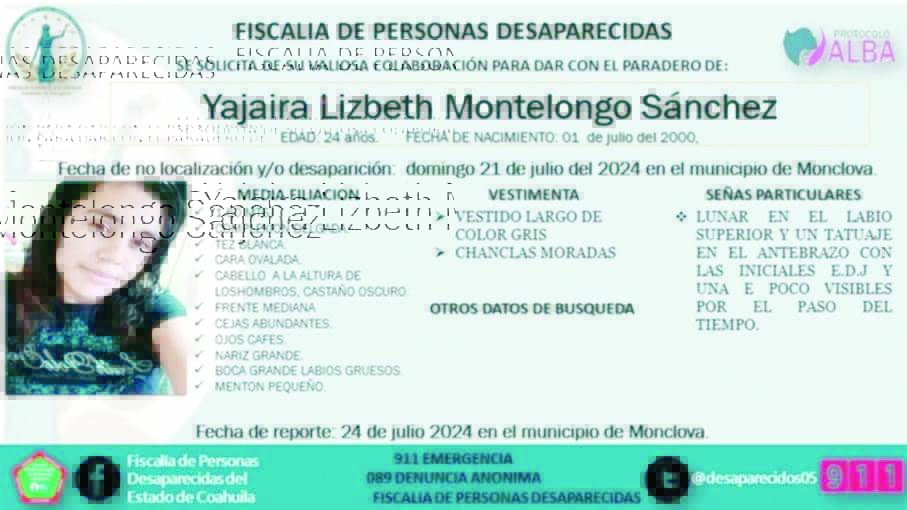 La Fiscalía de Personas Desaparecidas empezó la carpeta de investigación para dar con el paradero de la joven.
