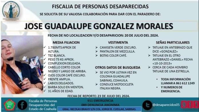 Sin rastro de José Guadalupe; Desapareció hace once días Sin rastro de José Guadalupe; Desapareció hace once días