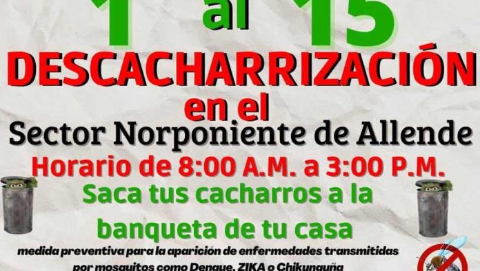 Refuerzan campaña de descacharrización en sector norponiente de Allende