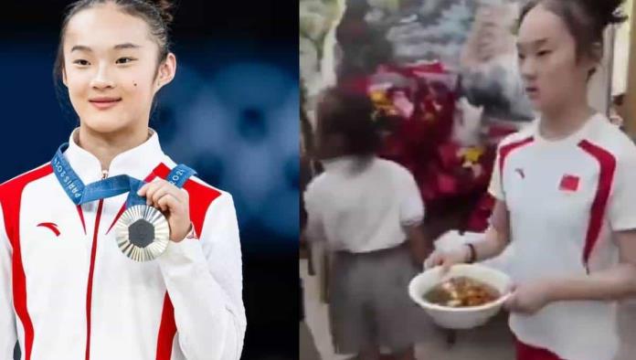 Zhou Yaqin Medallista olímpica en París apoya como mesera en el restaurante de su familia