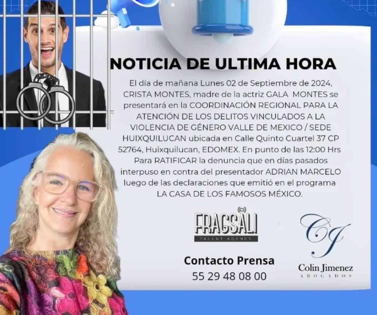 Madre de Gala Montes demandará a Adrián Marcelo