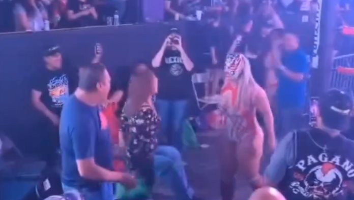 Luchadora se enfrenta a acosador en plena función