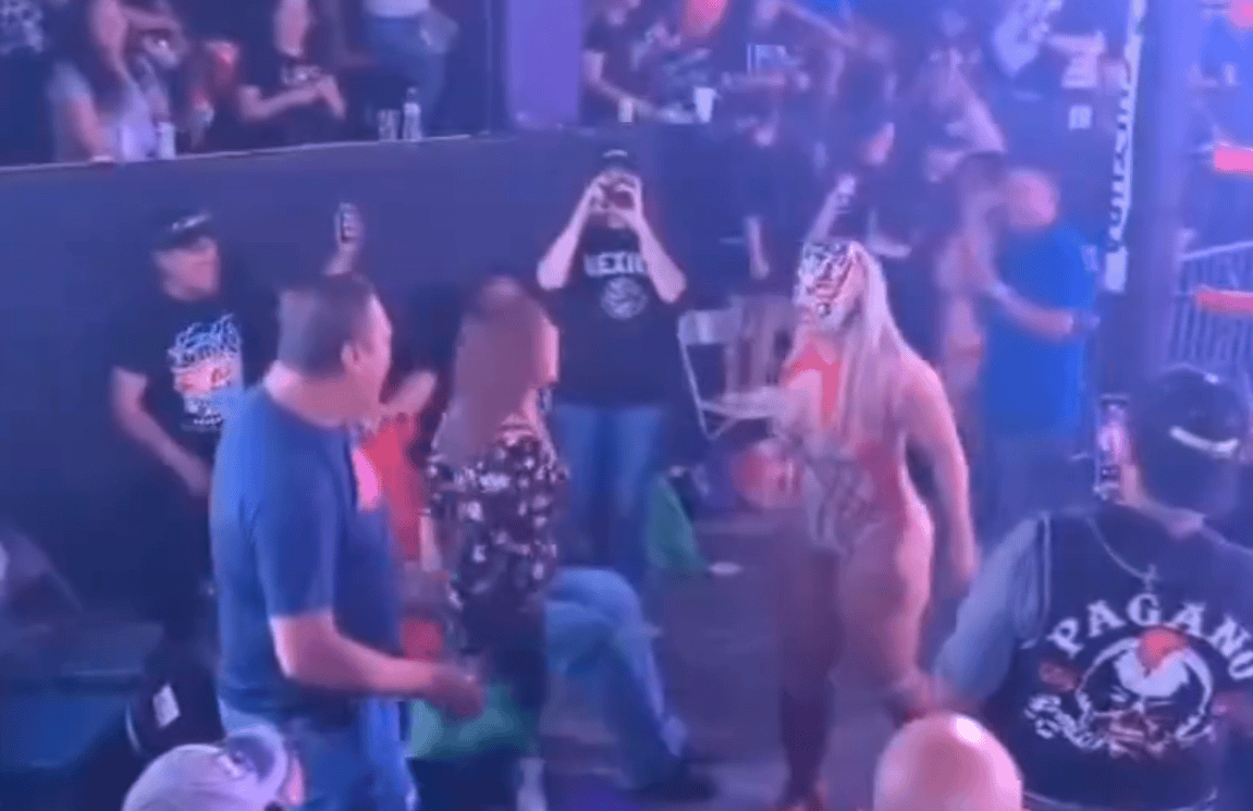 Luchadora se enfrenta a acosador en plena función