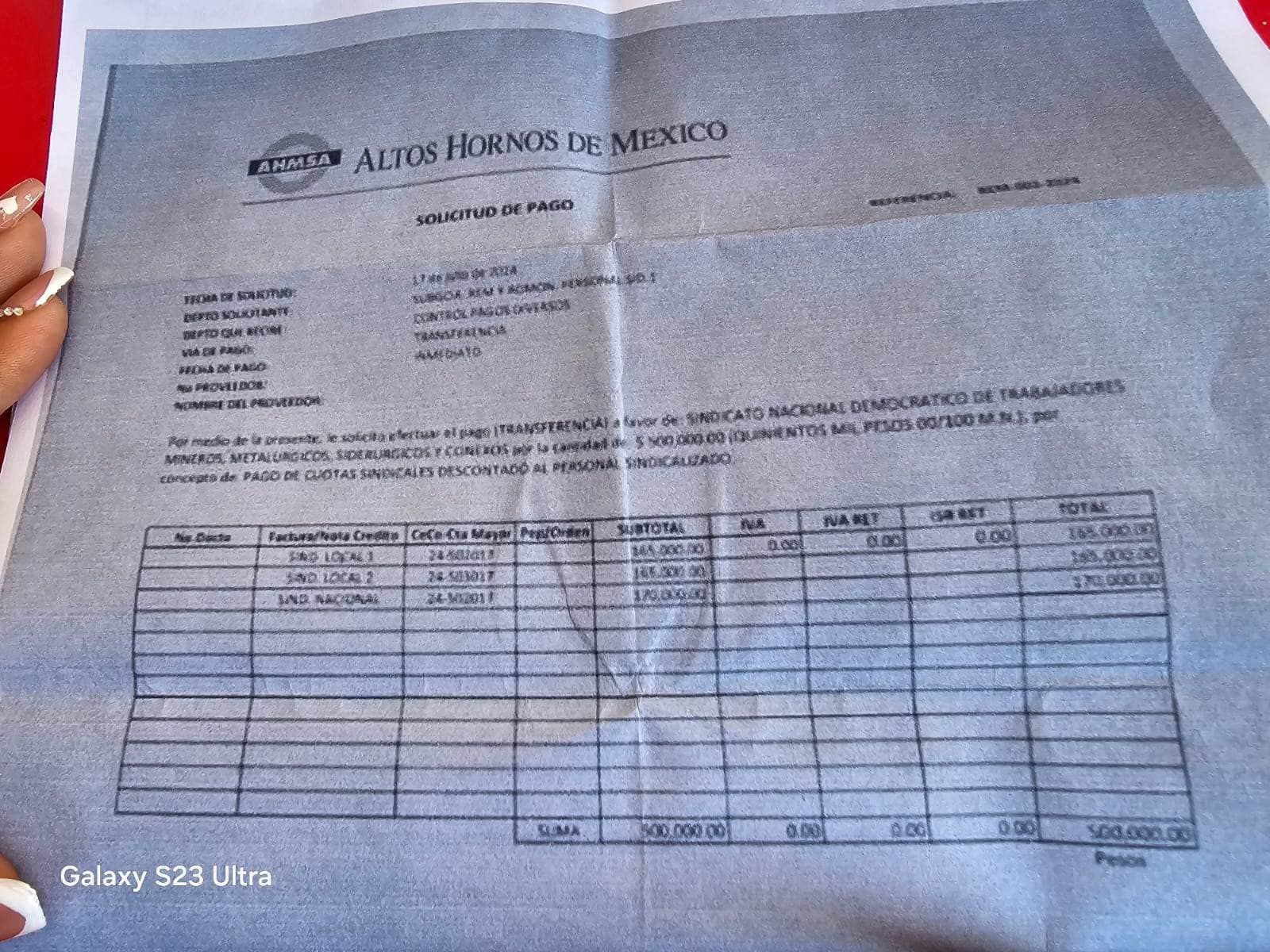 Aseguran “en copias” que AHMSA sigue pagándole al Democrático