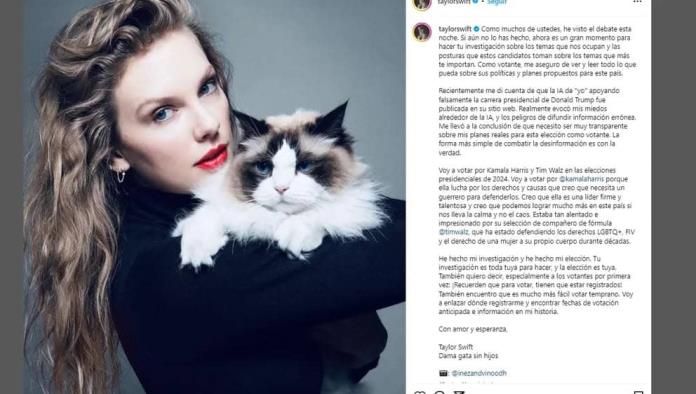 Taylor Swift pide votar por Kamala Harris